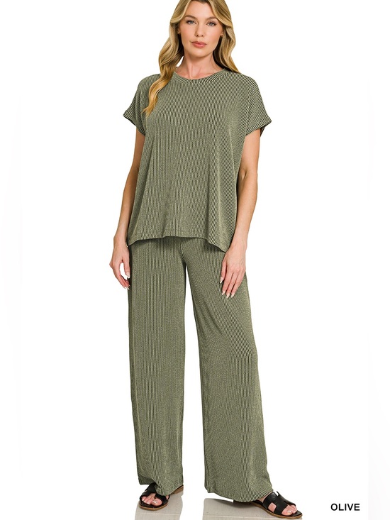 Zenana Pants - Zenana RAISED RIB RELAXED TOP & PANTS SET